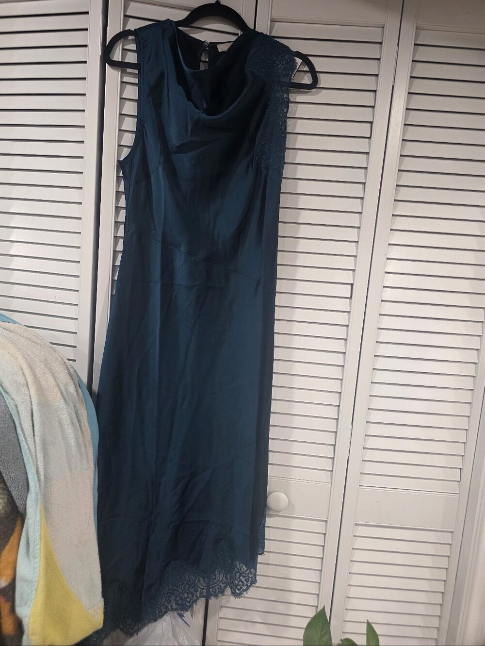 LOFT Teal Lace-Trim Midi Dress - Picture 3 of 10